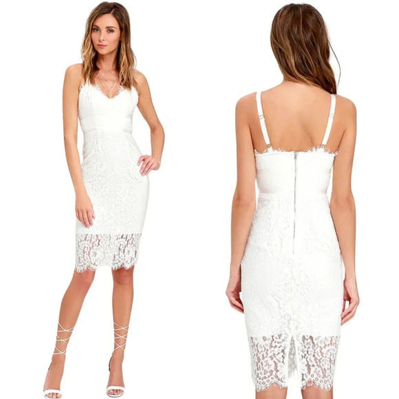 Lulus Sweet Blossom Ivory Lace Midi Dress Women's Large White Bridal Bride Chic - Picture 1 of 15